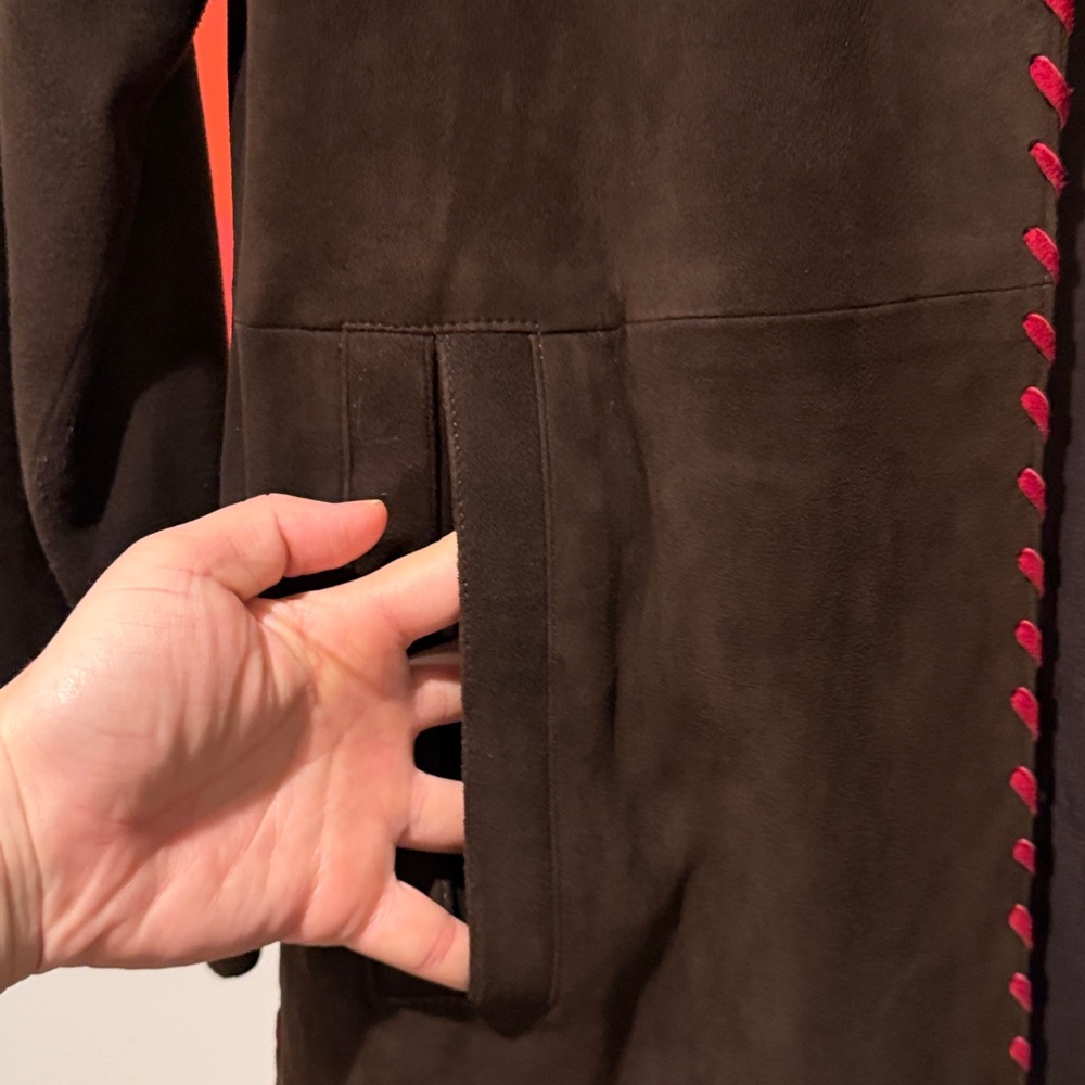 Vintage Yves saint Laurent rive gauche suede jacket with red trim. Size Unkown - Picture 3 of 8